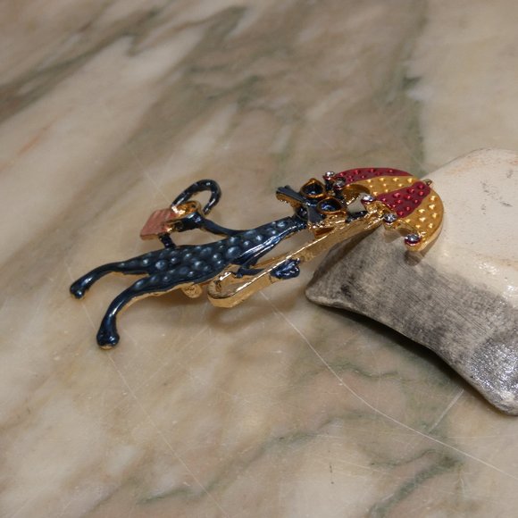 Sparkling Rhinestone Cool Cat, Kewl Kitty with Umbrella - Brooch Pin w/Gift Box - Picture 9 of 10